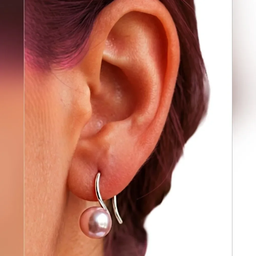 Pink South Sea Shell 8 mm Pearls Sterling Silver Hook Earrings